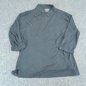 Dreamsacks Women Top XL Black Bamboo Viscose Frog Button Mandarin Collar 3/4 Slv
